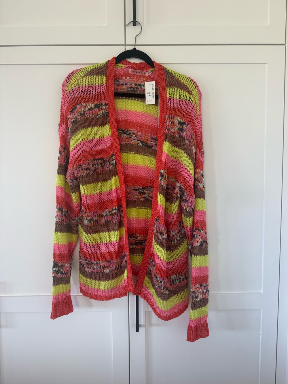 Rehab Open-Front Striped Cardigan - Pink, Coral & Lime